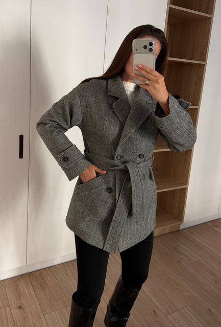BRDAY COAT - сіра ялинка - вовна NBSH-009-XS фото